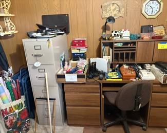 desk, file cabinet, office machines