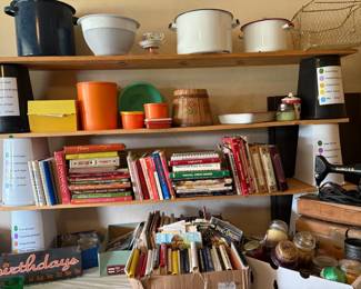 enamel ware, granite, cookbooks, Tupperware