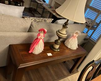 Hall / Sofa Table & solid Brass Stiffel Lamp - 2 Music Box Dolls