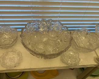 American Brillant Leaded Cut Glass - 14" dia. 8.5" tall Punch Bowl