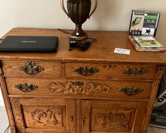 Antique Solid Carved Oak Sideboard with Silverware Drawer or BR Chest