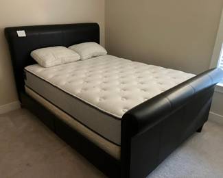 Full/Double Posturepedic Mattress & Boxspring. Black Pleather Head, Ft. board, Rails