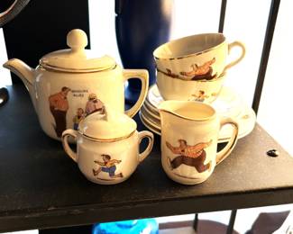 Japanese Arita porcelain "Gasoline Alley" child's tea set 