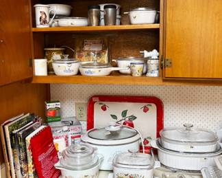 vintage Pyrex "Snowflake" and Blue Cornflower Corningware
