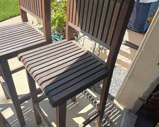 Set of 2 Teak Wood Outdoor Bar Stools