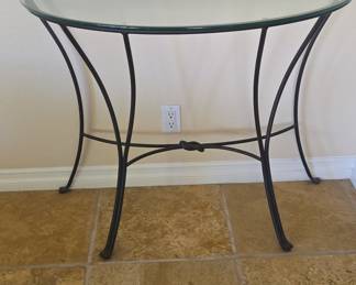 Wrought Iron Half-Moon Console Table with Glass Top