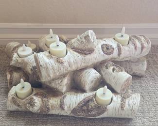 Plow & Hearth Faux Birch Wood Resin Logs Candle Holder