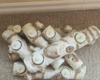 Plow & Hearth Faux Birch Wood Resin Logs Candle Holder