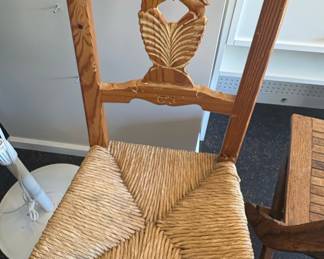 Vintage Pine Rush Seat Dining Chair with Carved Swan Motif