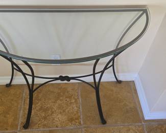 Wrought Iron Half-Moon Console Table with Glass Top