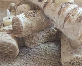 Plow & Hearth Faux Birch Wood Resin Logs Candle Holder