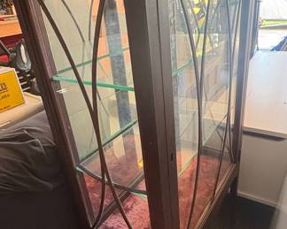 Vintage Art Deco Style Display Cabinet with Curved Glass and Velvet Lining