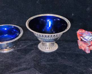 Silverplate with blue glass liners