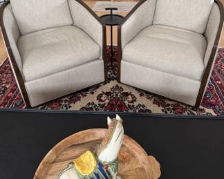 Yes the chairs swivel from Restoration Hardware & how cute is that Martini  table also from Restoration Hardware