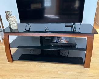 Wood/black glass TV stand