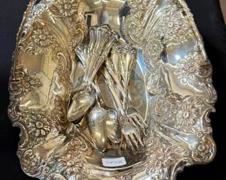 Silver Plate Basket and Flatware