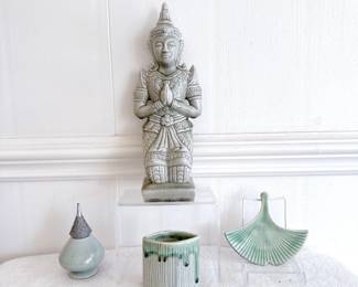 thai celadon pottery figurine thepphano, thai celadon ceramic jar pewter metal lid