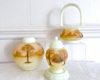 fenton art glass piece log cabin set