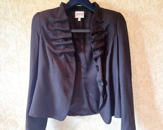vintage Armani Collezioni black jacket ruffle pleated collar button detailing
