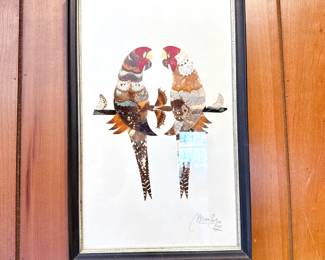 vintage framed artwork parrot mosaic handcrafted using butterfly wings