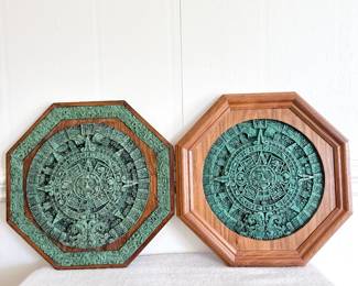 vintage mexican wall hangings aztec sun stone crushed malachite