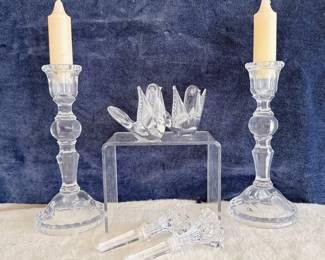 marquis by waterford crystal wine bottle stoppers, crystal birds, crystal candle holder