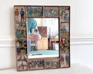 peruvian folk art reverse painted glass mirror