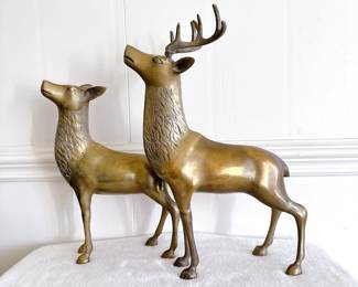 vintage mcm solid brass deer figurines buck and doe