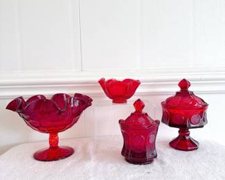 fostoria ruby red coin glass candy dishes 