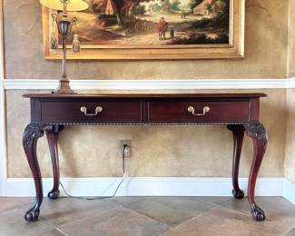 Thomasville 18th Century Collection Chippendale Inlaid Mahogany Console Sofa Table
