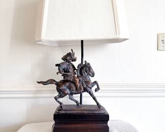 frederick copper figural bronze sculpture of samurai warrior on horseback lamp
