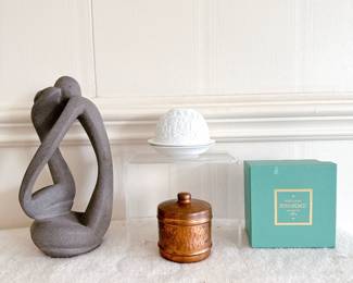 porcelaines bernardaud lithophane candle votive, hammered copper lidded container tobacco humidor