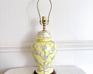 yellow and white chinoiserie floral porcelain lamp