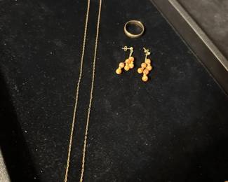 14K Gold Chain, Earrings, And Ring