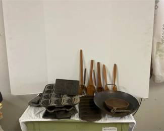 CastIron Skillet Molds And Serving Bowl And Butter Dish