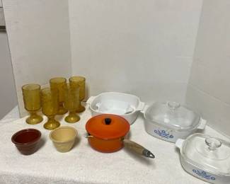 Indiana Amber Glass Goblets, Cornflake Corningware, And More