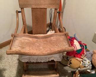Antique two level wooden high chair