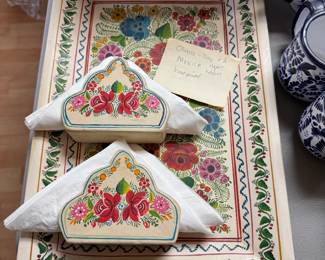 Olinala Mexico hand Painted tray napkin holders