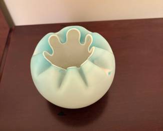 Fenton Blue Satin Rose Bowl