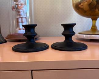 Satin Black Tiffin Black Candle Holders