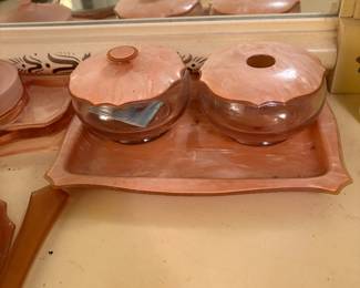 Art Deco Pink Swirl Vanity Set