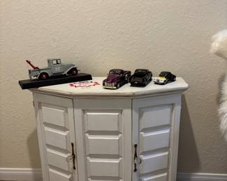 Entryway table, toy cars
