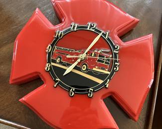 Vintage Wooden "Fire Dept" Open Face Clock.