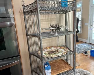 Birdcage bakers rack, vintage turkey platter