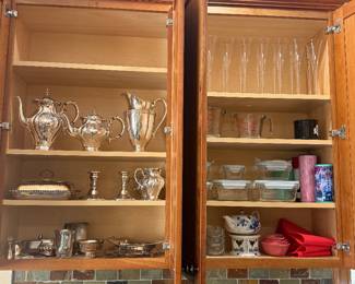 Silver plate, storage containers, Champaign flutes