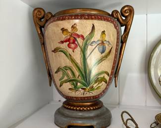 Green and gold ceramic vase