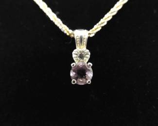 .925 Sterling Silver Amethyst Crystal Pendant Necklace