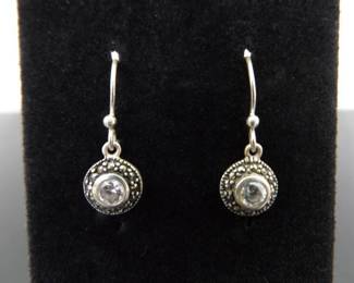 .925 Sterling Silver Art Nouveau Solitaire Dangle Hook Earrings