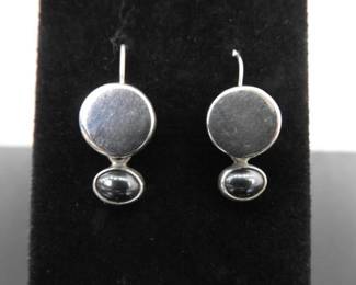 .925 Sterling Silver Hematite Cabochon Hook Earrings