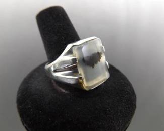 .925 Sterling Silver Moss Agate Ring Size 12.25
